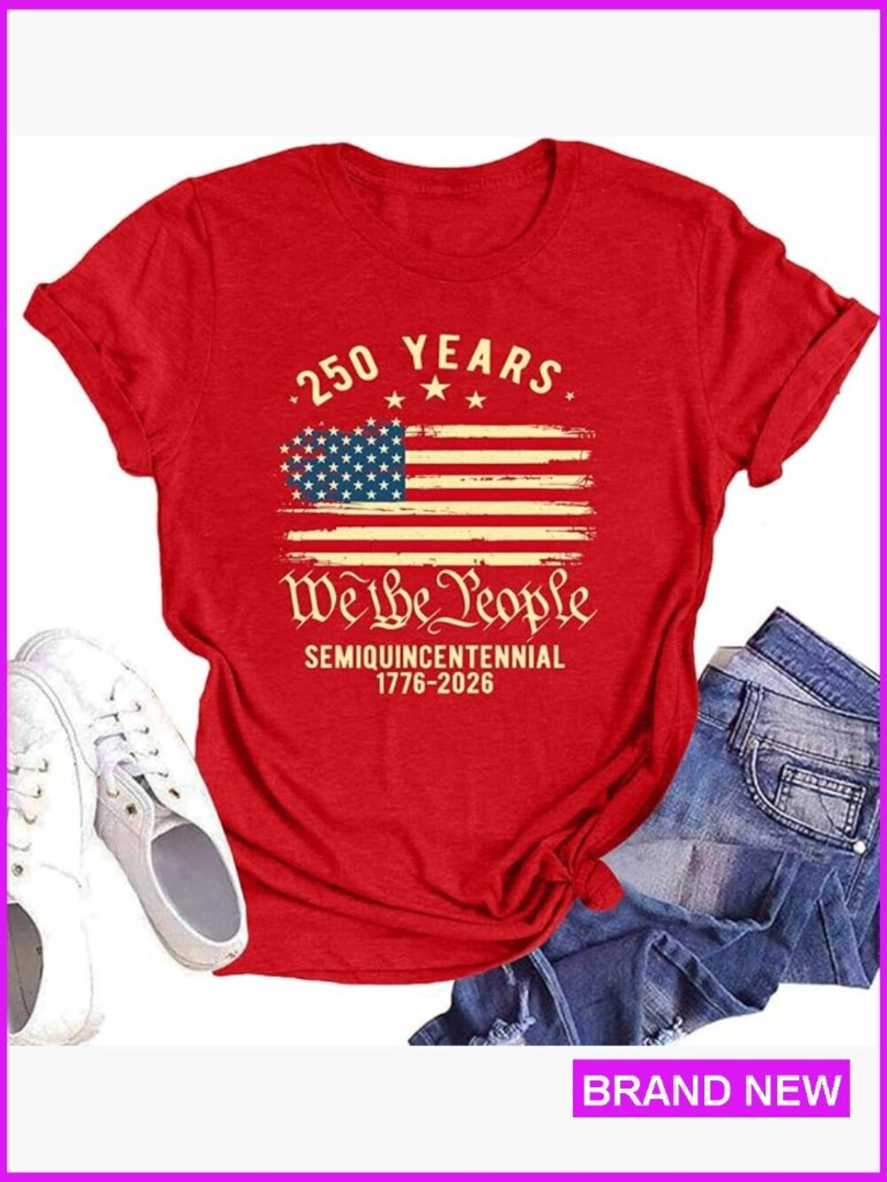 Patriotic American Flag T-Shirt 250th Anniversary We The People Women's Tee